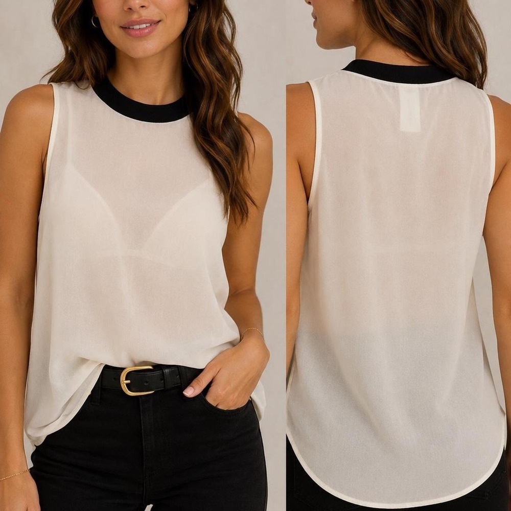 Topshop Cream Sleeveless Tunic Top Y2K Minimalist Mod Preppy Chic Colorblock